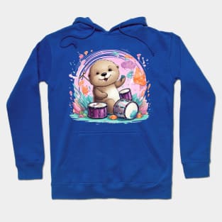 Cute Sea Otter playing drums Hoodie